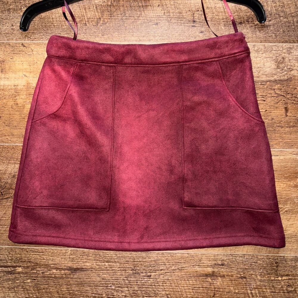 Lulus Burgundy Suede like mini skirt Small